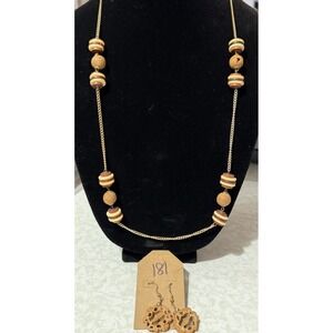 Boho Wooden Look Beaded Necklace Earrings of Same Color 30"